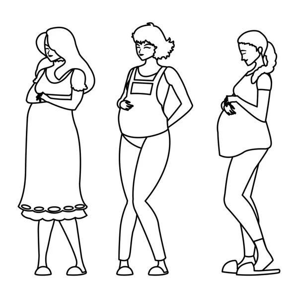 Gruppo di belle donne in gravidanza personaggi — Vettoriale Stock