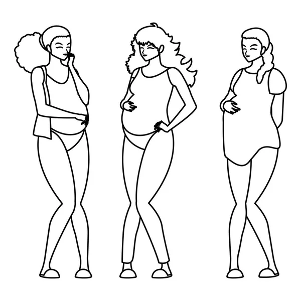 Groupe de belles femmes de grossesse personnages — Image vectorielle