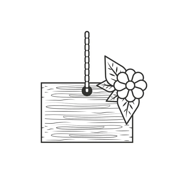 Ξύλινη ετικέτα κρέμονται με λουλούδι και φύλλα — Διανυσματικό Αρχείο
