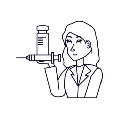 enjeksiyon ve ilaç şişesi ile doktor kadın