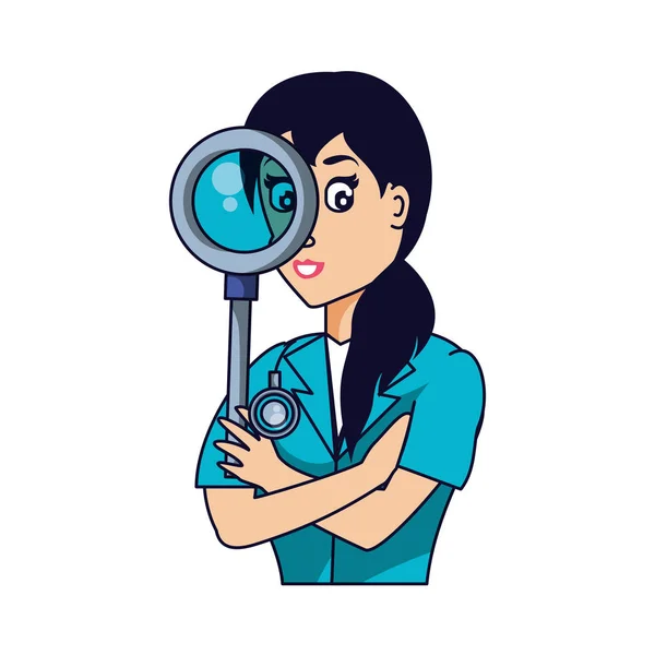 Médecin professionnel féminin avec loupe — Image vectorielle