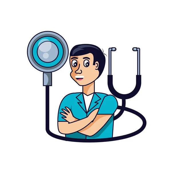 Médico profesional femenino con estetoscopio médico — Vector de stock