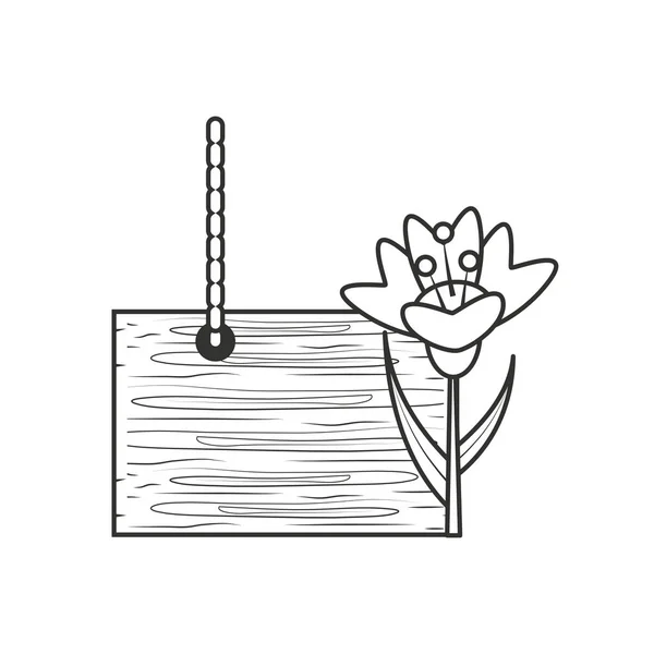 Etiqueta de madeira pendurada com flor e folhas — Vetor de Stock
