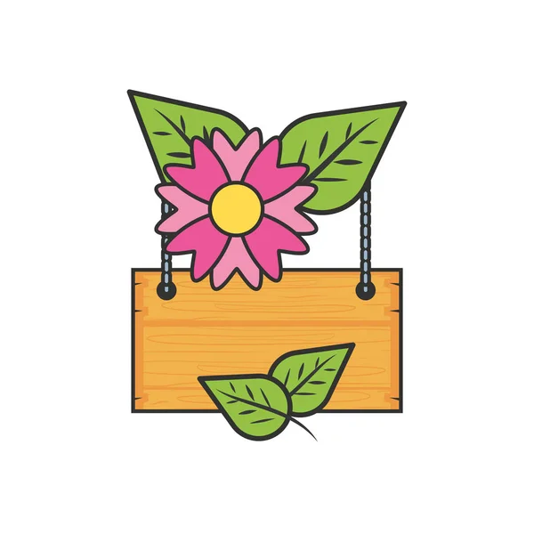 Dřevěný štítek visící s květinami a listy — Stockový vektor