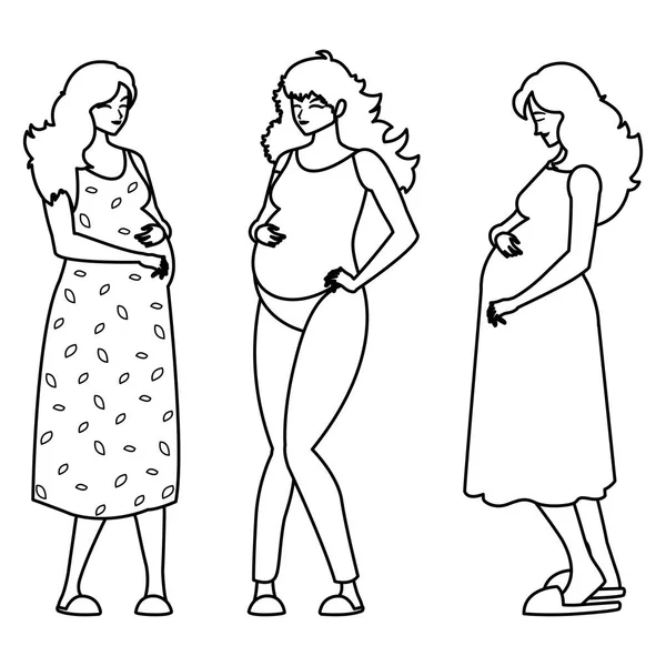 Grupo de hermosas mujeres embarazadas personajes — Vector de stock