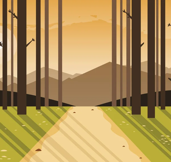Weg mit Bäumen Waldszene — Stockvektor