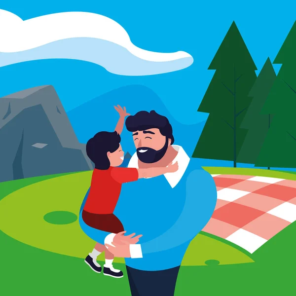 Fader med sonen i sätta in picknick dag — Stock vektor