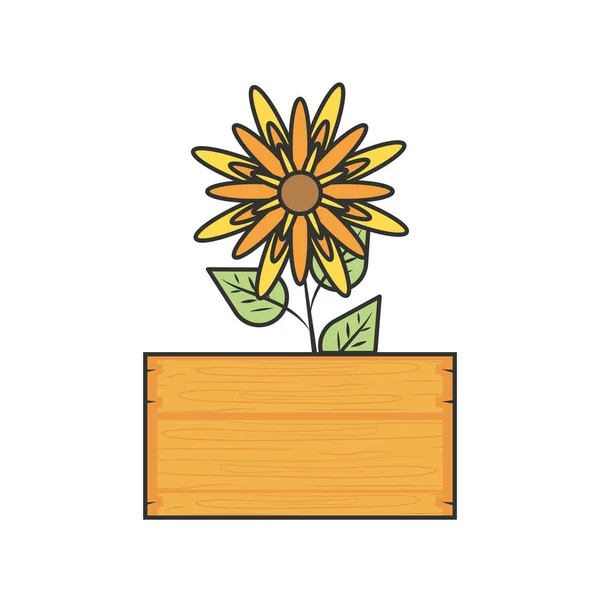 Етикетка дерев'яна з квіткою натуральна і листя — стоковий вектор