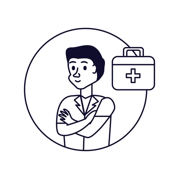 Medico professionista con kit di pronto soccorso — Vettoriale Stock