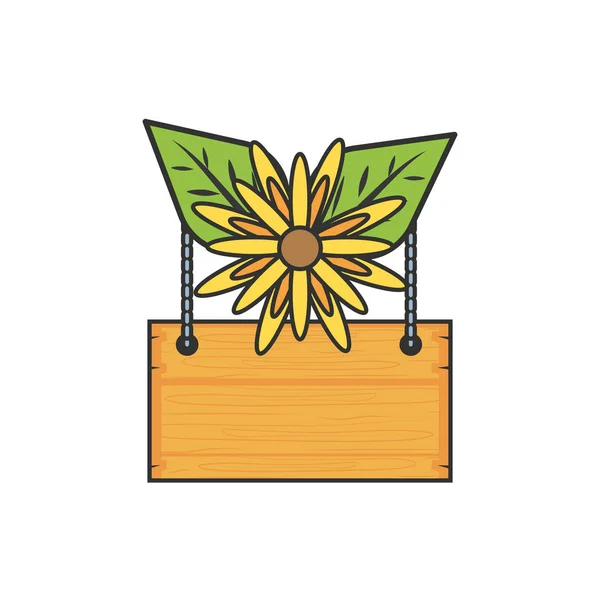 Dřevěný štítek visící s květinami a listy — Stockový vektor