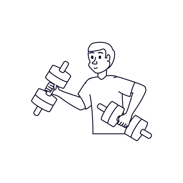 Man athletic with dumbbells avatar character — Stock Vector