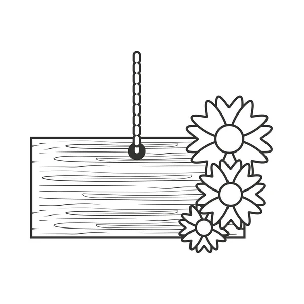 Houten label opknoping met bloemen — Stockvector