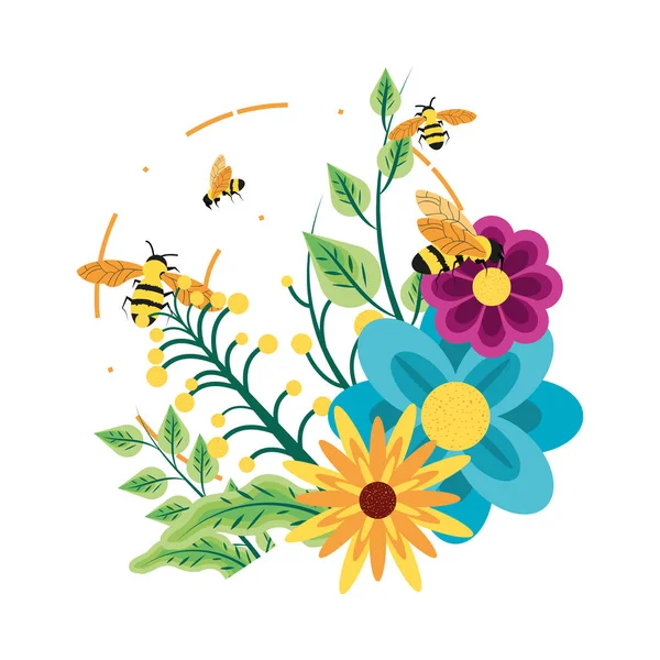 Decoración de flores con abejas — Archivo Imágenes Vectoriales