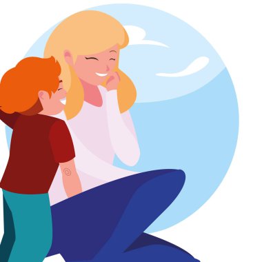 desen gökyüzü bulutları ile anne ve oğlu