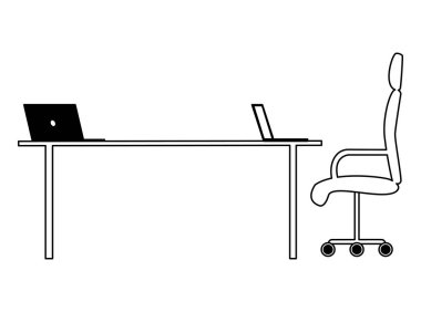 Masası ve dizüstü bilgisayarı olan işyeri ofisi