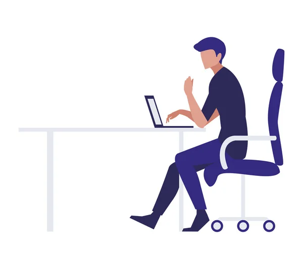 Елегантний бізнесмен сидить в офісному кріслі за допомогою ноутбука — стоковий вектор