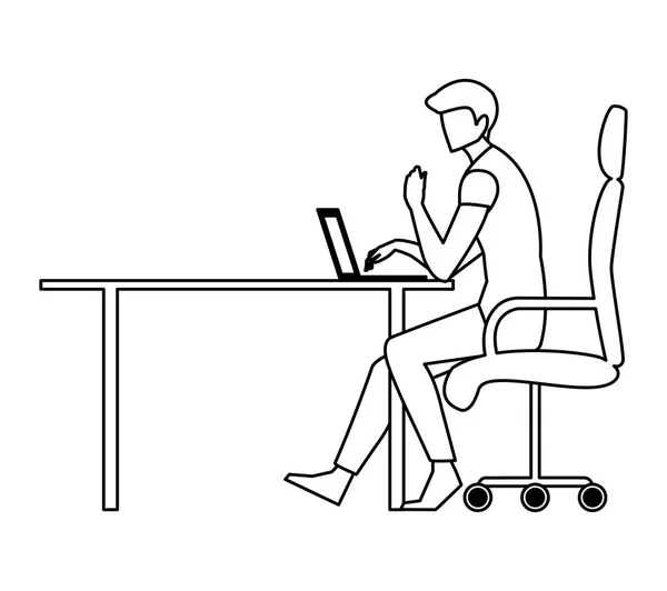 Élégant homme d'affaires assis dans une chaise de bureau en utilisant un ordinateur portable — Image vectorielle