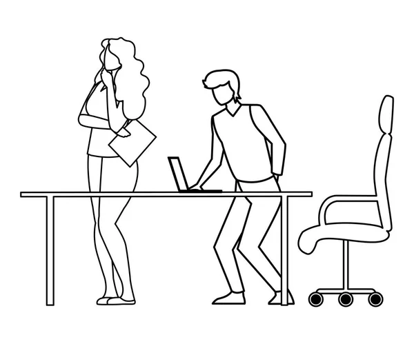Couple d'affaires avec ordinateur portable dans le bureau — Image vectorielle