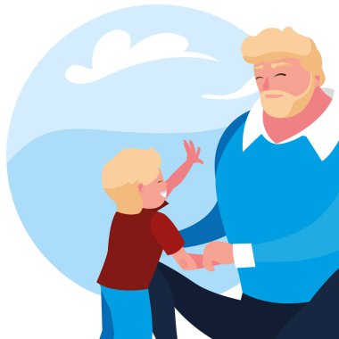 gökyüzü bulutları desenli baba ve oğul