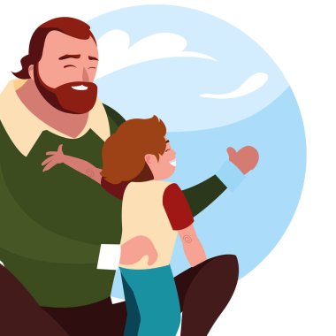 gökyüzü bulutları desenli baba ve oğul