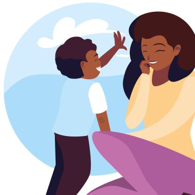 desen gökyüzü bulutları ile afro anne ve oğlu