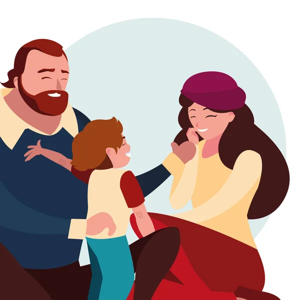 Föräldrar med son familj avatar karaktär — Stock vektor