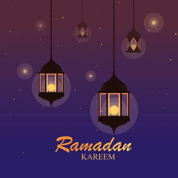 Lampes ramadan kareem suspendues traditionnelles — Image vectorielle