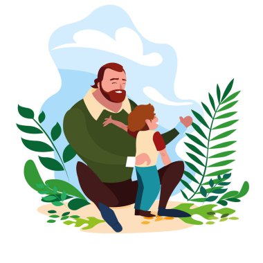 doğa sahnesinde oğlu ile baba