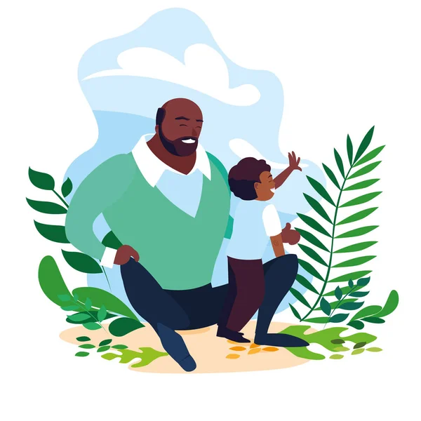 Afro otec se synem ve scéně přírody — Stockový vektor