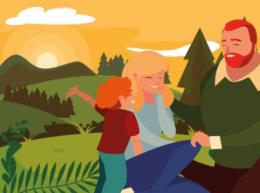 gün manzara çocuklu aile ile ebeveynler