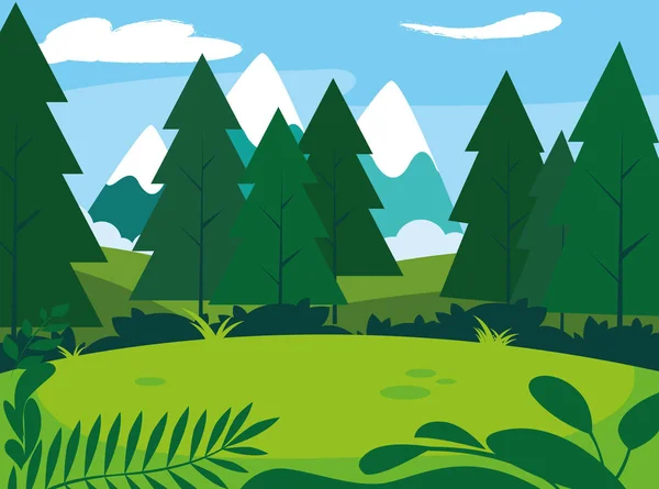 松の木と日当たりの良い風景は自然なシーン — ストックベクタ