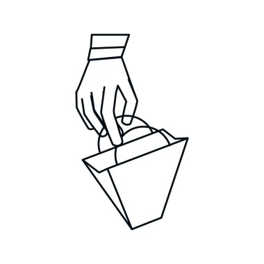 alışveriş çantası izole simgesi ile el