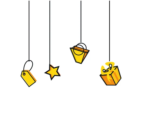 Tag kommersiell hängande med stjärna och sätta ikonen — Stock vektor