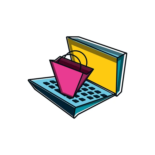 Bolsa de compras con ordenador portátil — Vector de stock