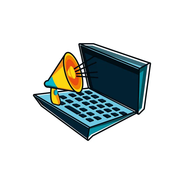 Megaphone with laptop computer — Stock Vector