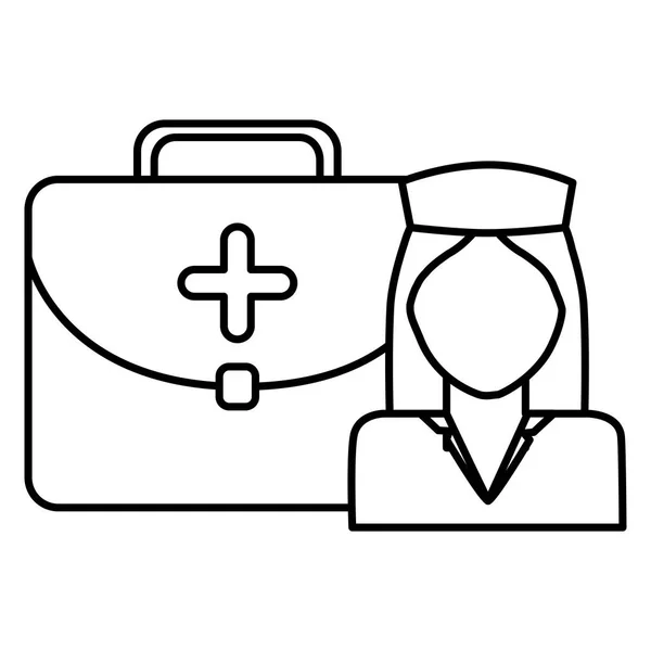 Nurse professional with medical kit character — Stock Vector