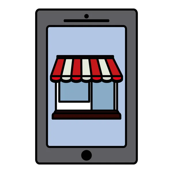 Smartphone-Gerät mit Ladenbau — Stockvektor