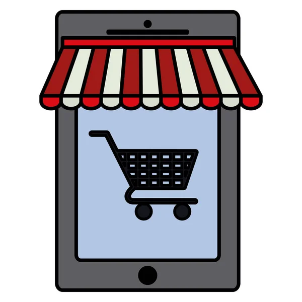 Dispositivo de teléfono inteligente con carrito de compras — Vector de stock