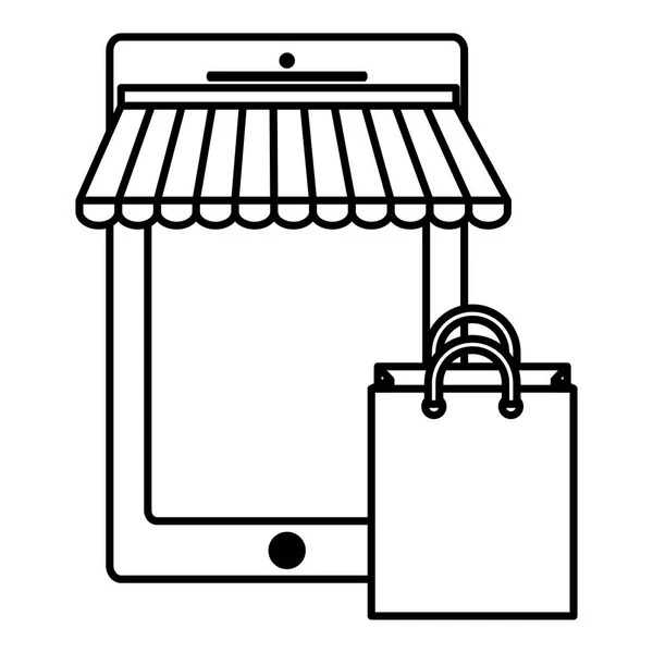 Smartphone device with shopping bag — Stock Vector