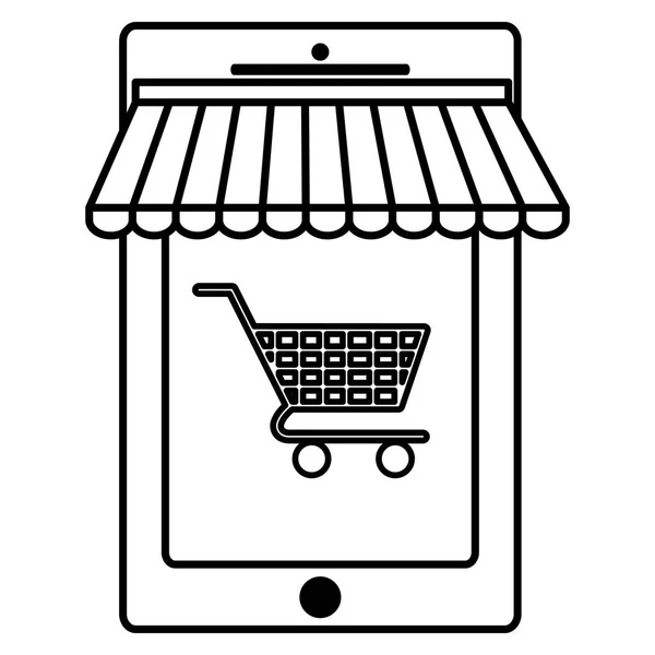 Dispositivo de teléfono inteligente con carrito de compras — Vector de stock
