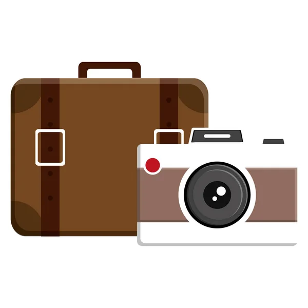Koffer reizen met fotografische camera — Stockvector
