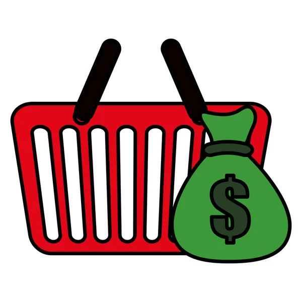 Shopping basket with money bag — Stock Vector