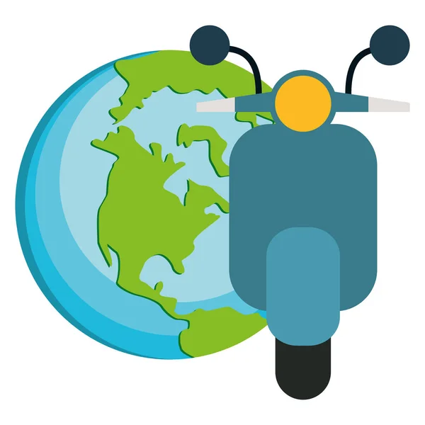 Świat planeta Ziemia z motocyklem — Wektor stockowy