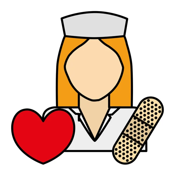 Nurse professional with heart and cure band — Stock Vector