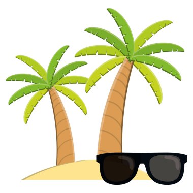 güneş gözlüğü ile ağaçlar palmiye plaj sahnesi