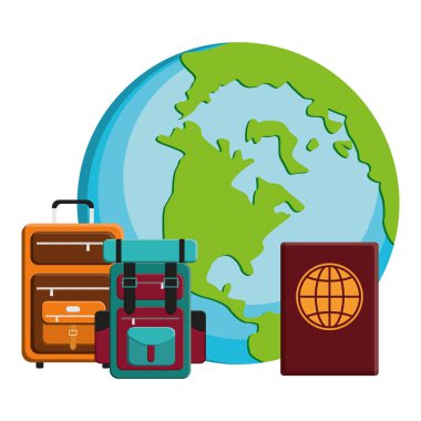 dünya gezegeni ve pasaport ile bavul seyahat