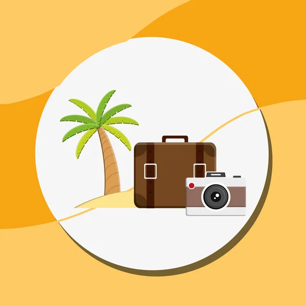 Suitcase travel with camera photographic — Stock Vector