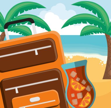 travelbag ile ağaçlar palmiye plaj sahnesi