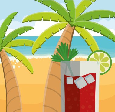 limonata kokteyli ile ağaçlar palmiye plaj sahnesi