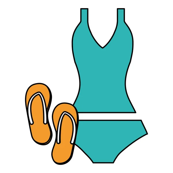 Maillot de bain femme bikini avec tongs — Image vectorielle